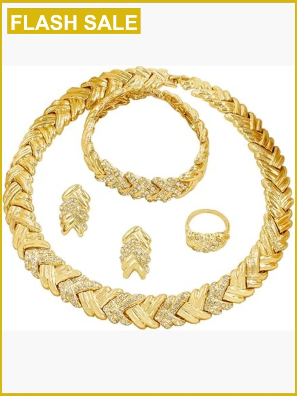 4pc Gold Plated Crystal Jewelry Set Necklace Earrings Ring Bracelet Gift